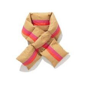 KULE Seever Puffer Scarf | Tan, Orange and Pink Striped Scarf